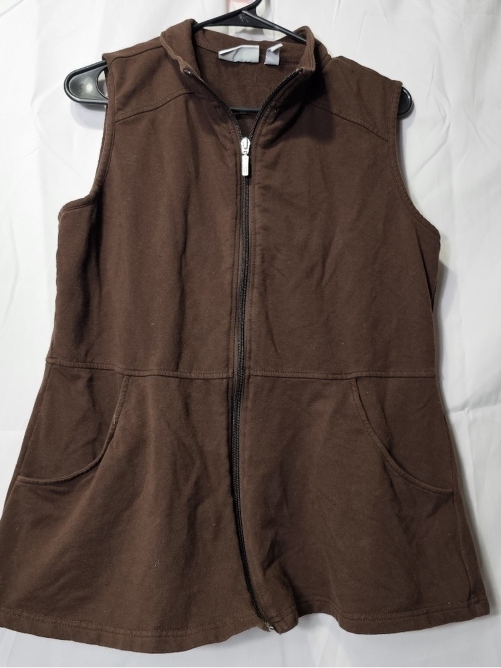 Brown Sleeveless Zip-Front Vest Jacket